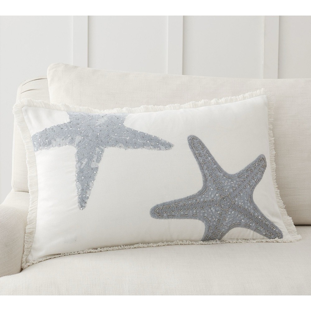 Pottery‎ Barn Double Starfish Embroidered Lumbar Pillow Cover